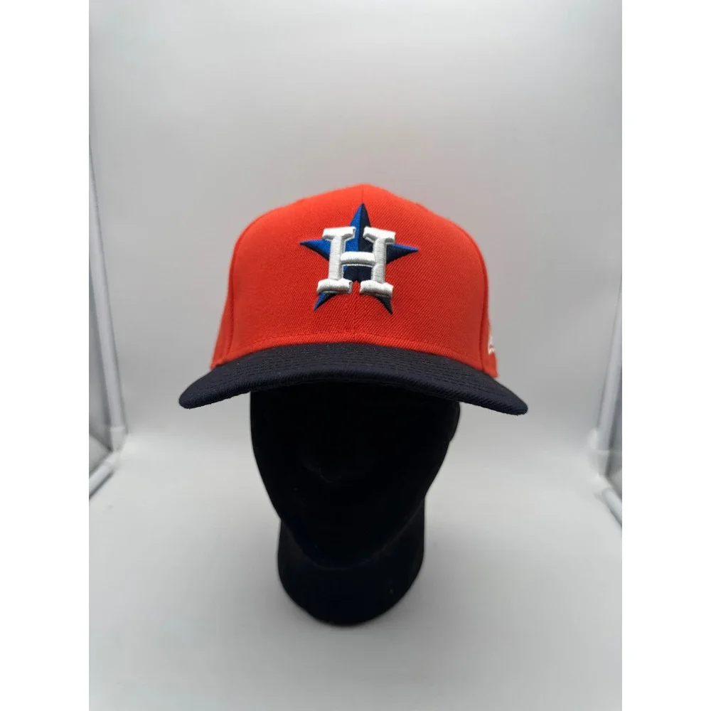 New Era Houston Astros 59FIFTY Fitted Orange Navy Blue MLB Baseball Size 7 1/4‎